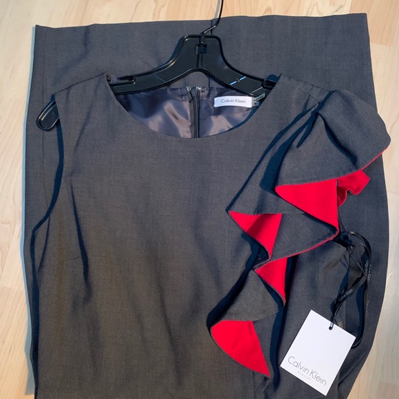 Brand New - Gray Dress with Red Sleeve Splash - Picture 3 of 4